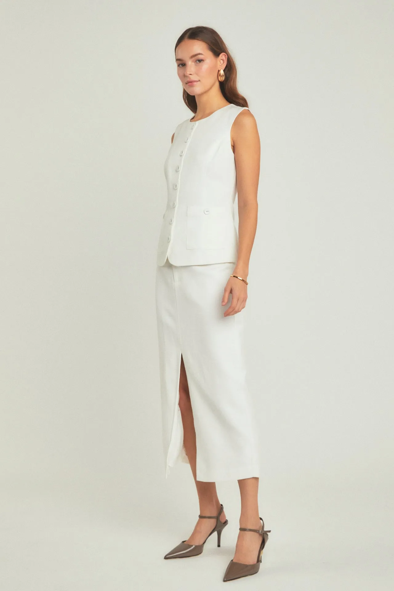 Front Slit Linen Midi Skirt sold by Endless Rose product image thumbnail 3