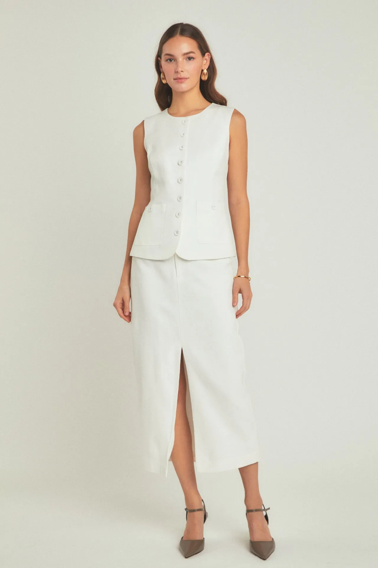 Front Slit Linen Midi Skirt sold by Endless Rose