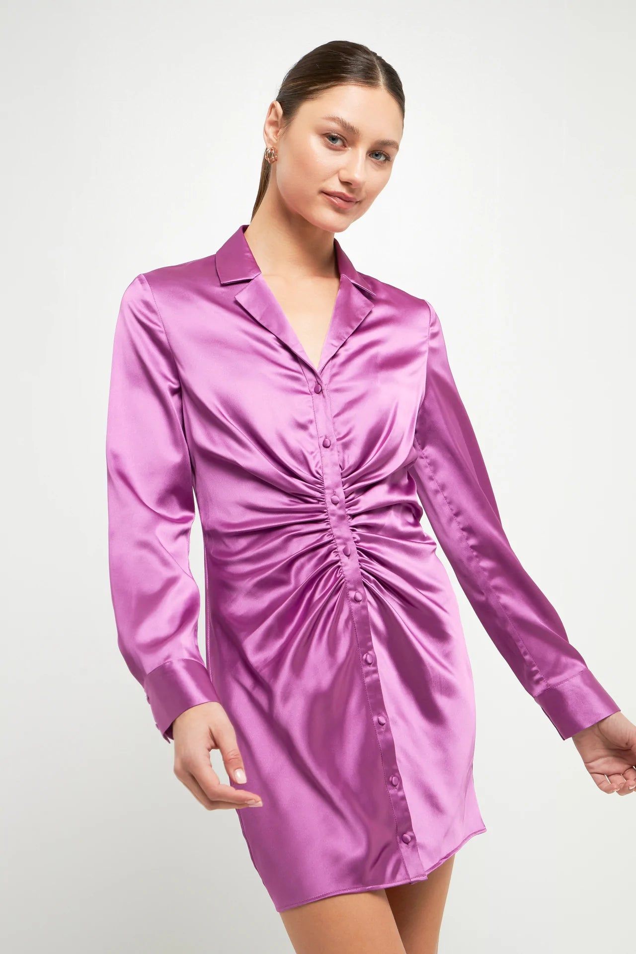 Satin Ruched Long-Sleeve Mini Dress sold by Endless Rose product image thumbnail 5