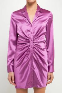 Satin Ruched Long-Sleeve Mini Dress sold by Endless Rose