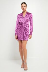 Satin Ruched Long-Sleeve Mini Dress sold by Endless Rose