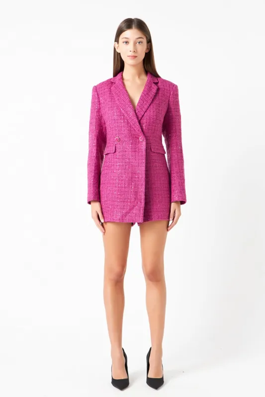 Premium Sequin Tweed Blazer Romper sold by Endless Rose