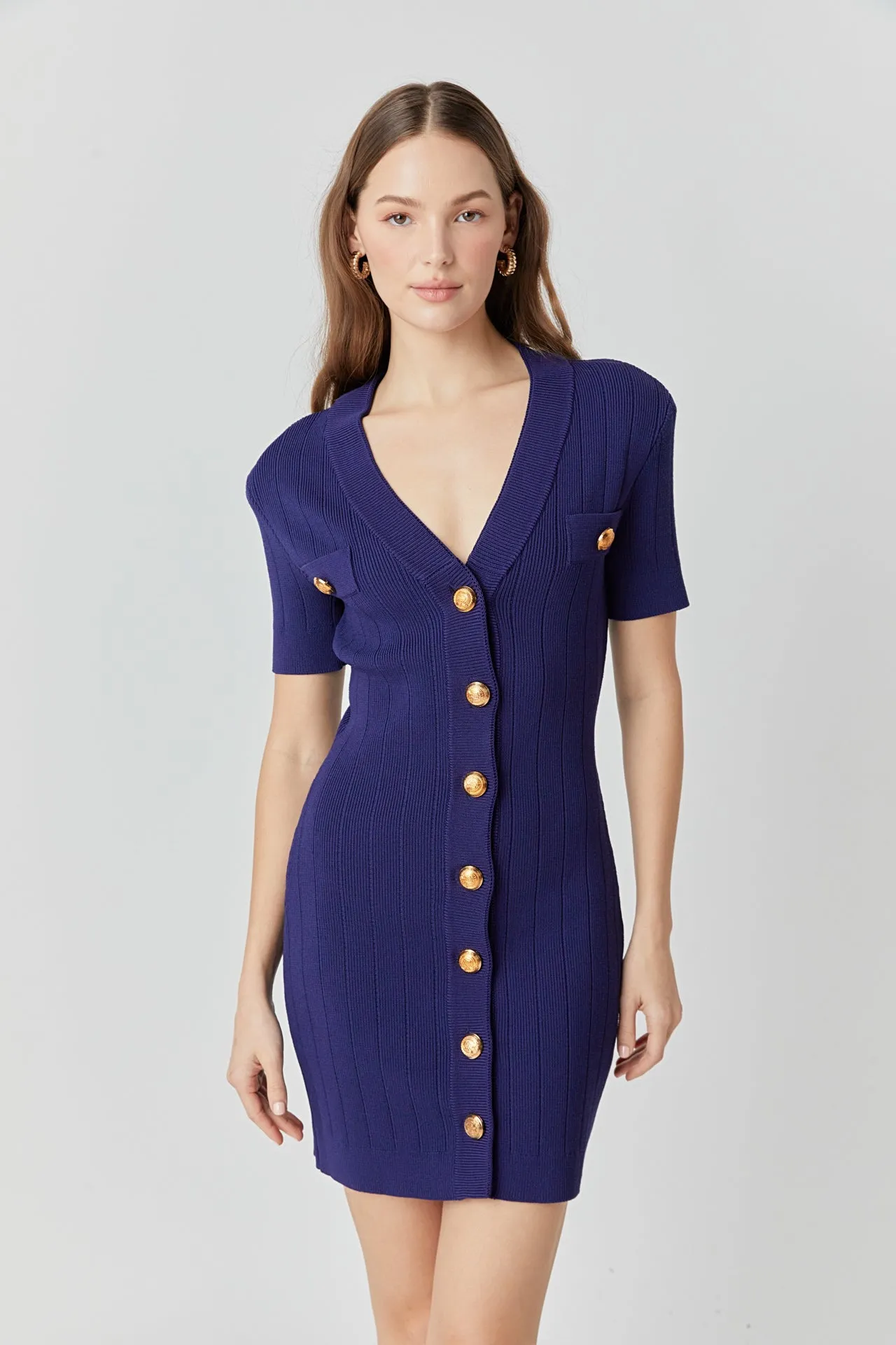 Shank Button V-neckline Knit Mini Dress sold by Endless Rose product image thumbnail 5