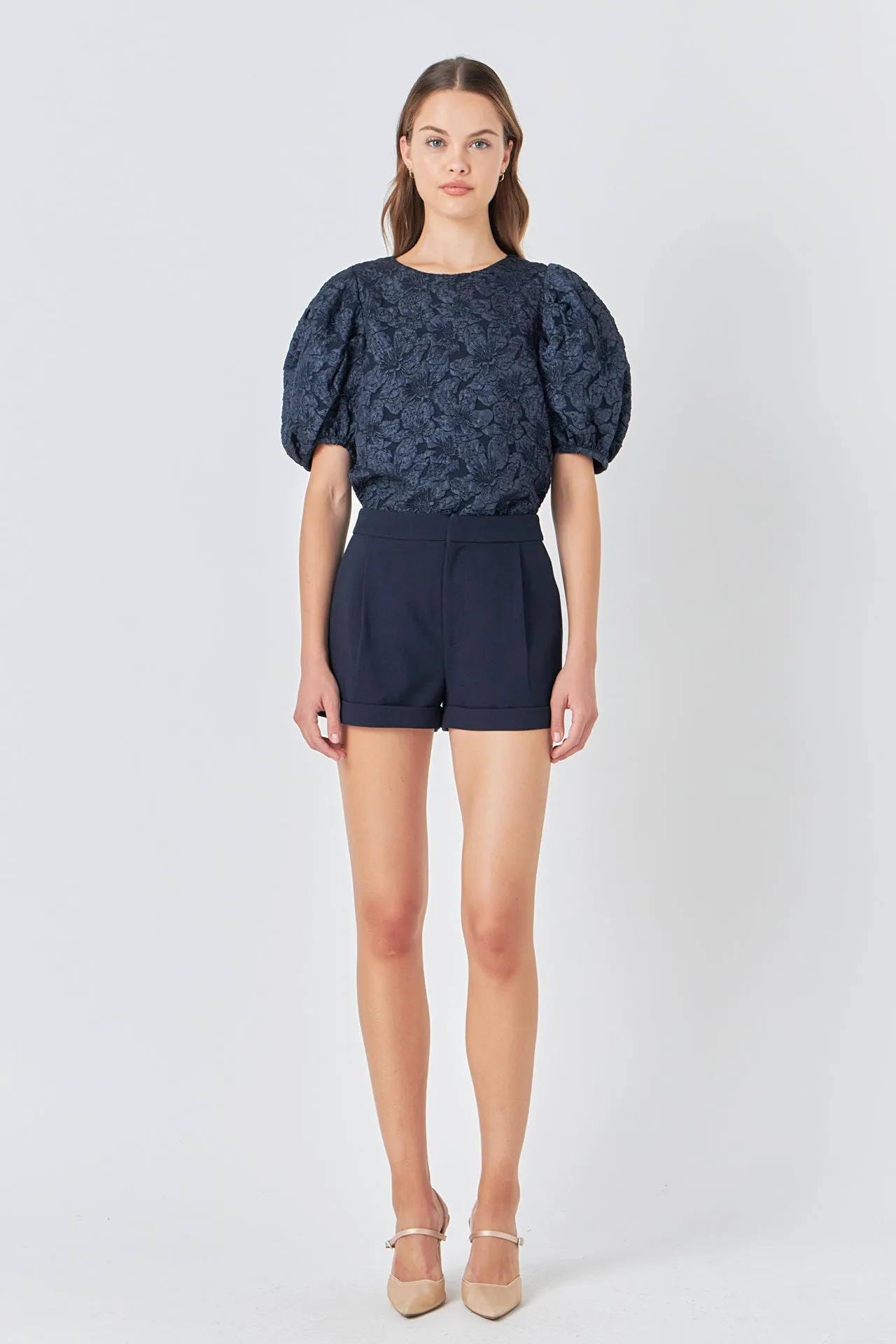Floral Jacquard Puff Sleeve Top sold by Endless Rose