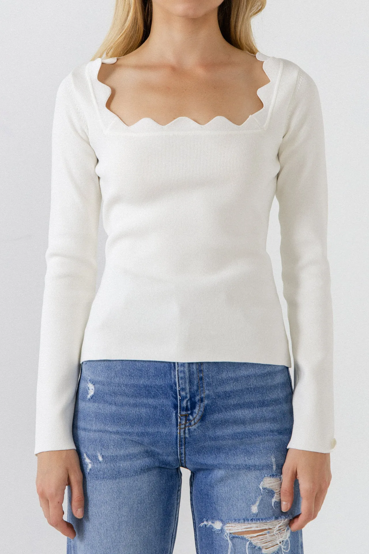 Scallop Detail Long Sleeve Sweater sold by Endless Rose product image thumbnail 2