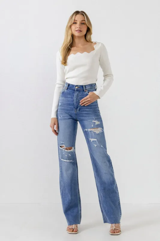 Scallop Detail Long Sleeve Sweater sold by Endless Rose