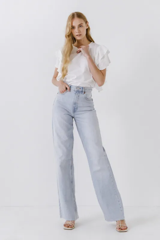 Textured Ruffle Sleeve T-Shirt sold by Endless Rose