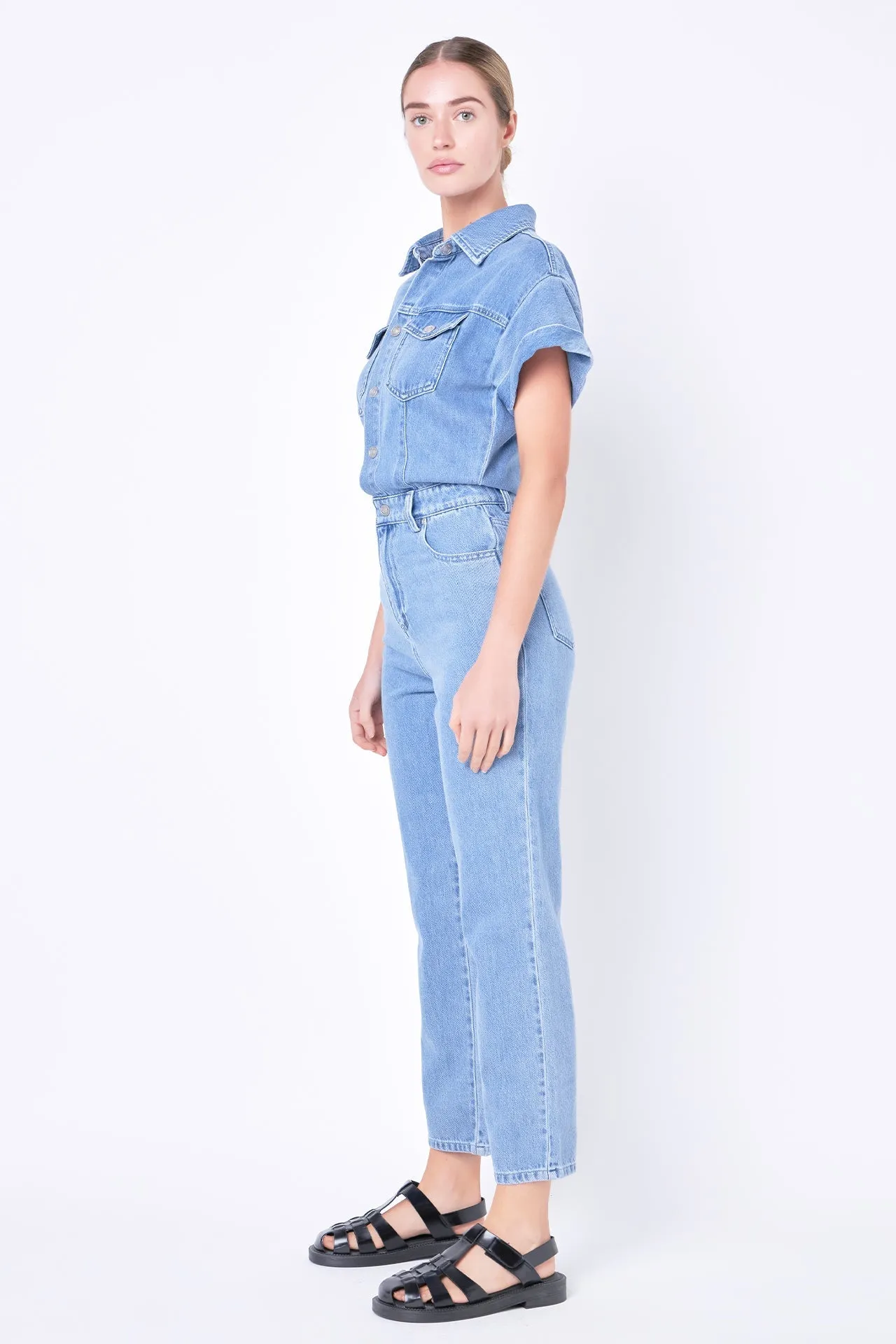 Short Sleeve Denim Jumpsuit sold by Endless Rose product image thumbnail 3