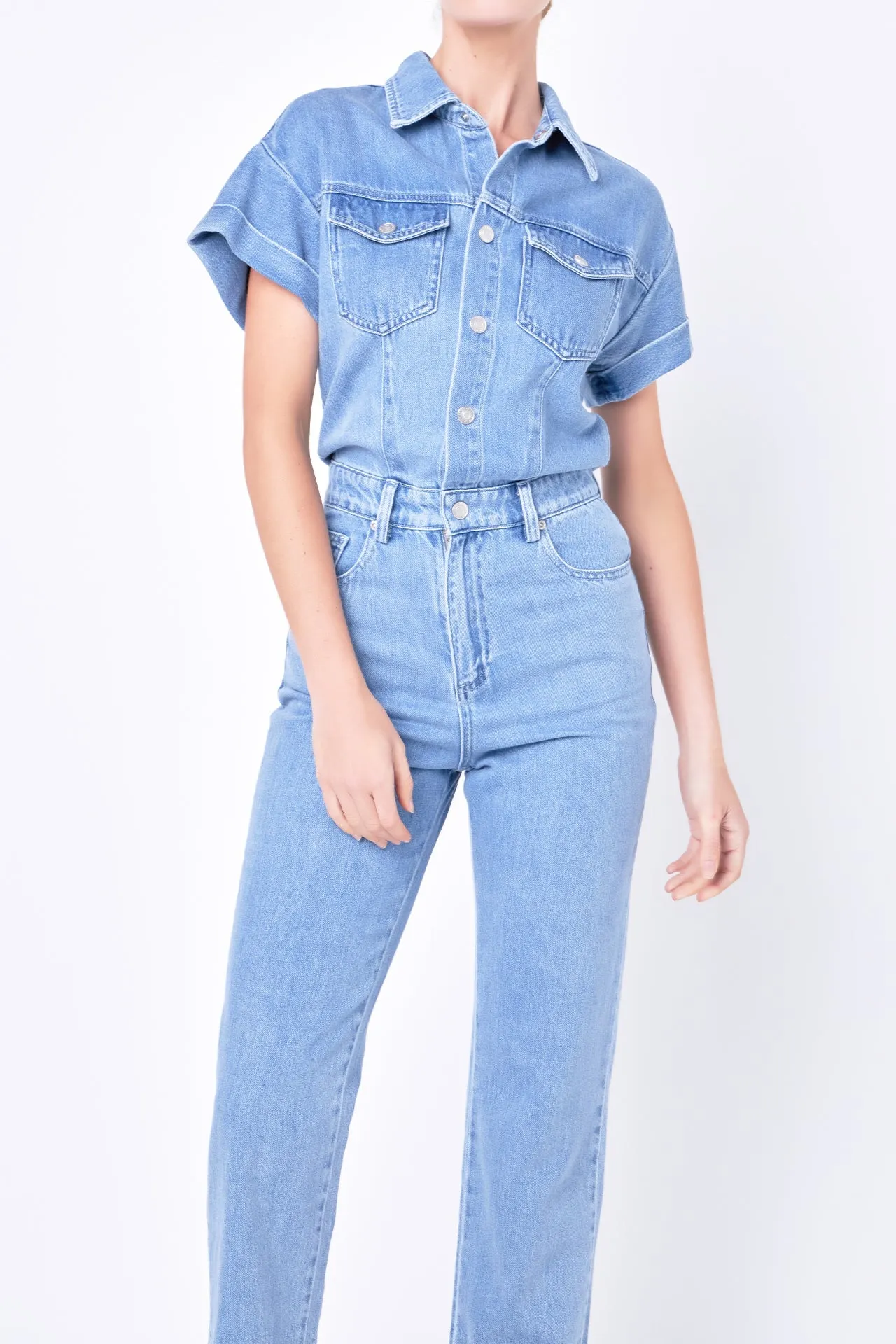 Short Sleeve Denim Jumpsuit sold by Endless Rose product image thumbnail 4