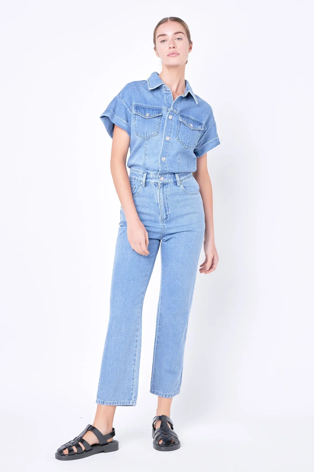 Short Sleeve Denim Jumpsuit sold by Endless Rose