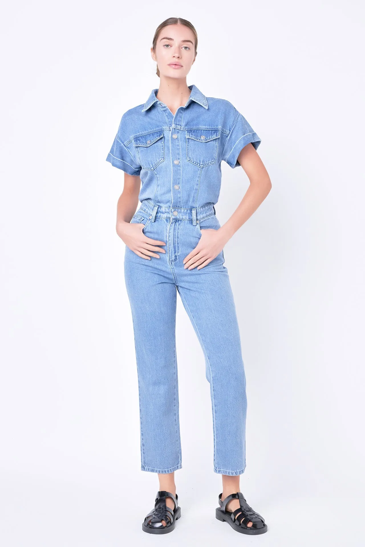 Short Sleeve Denim Jumpsuit sold by Endless Rose product image thumbnail 5