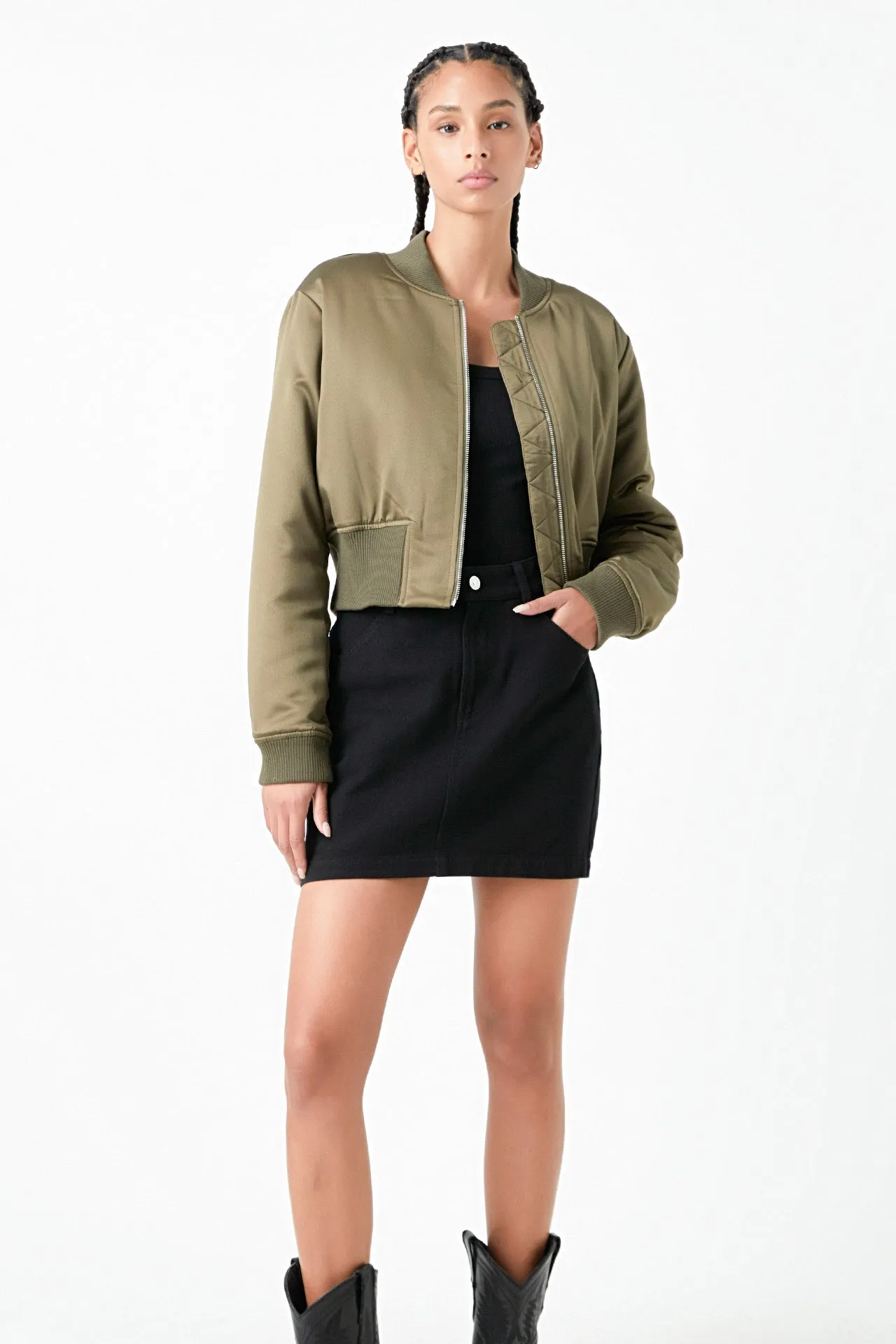 Cropped Satin Effect Bomber Jacket sold by Endless Rose product image thumbnail 4