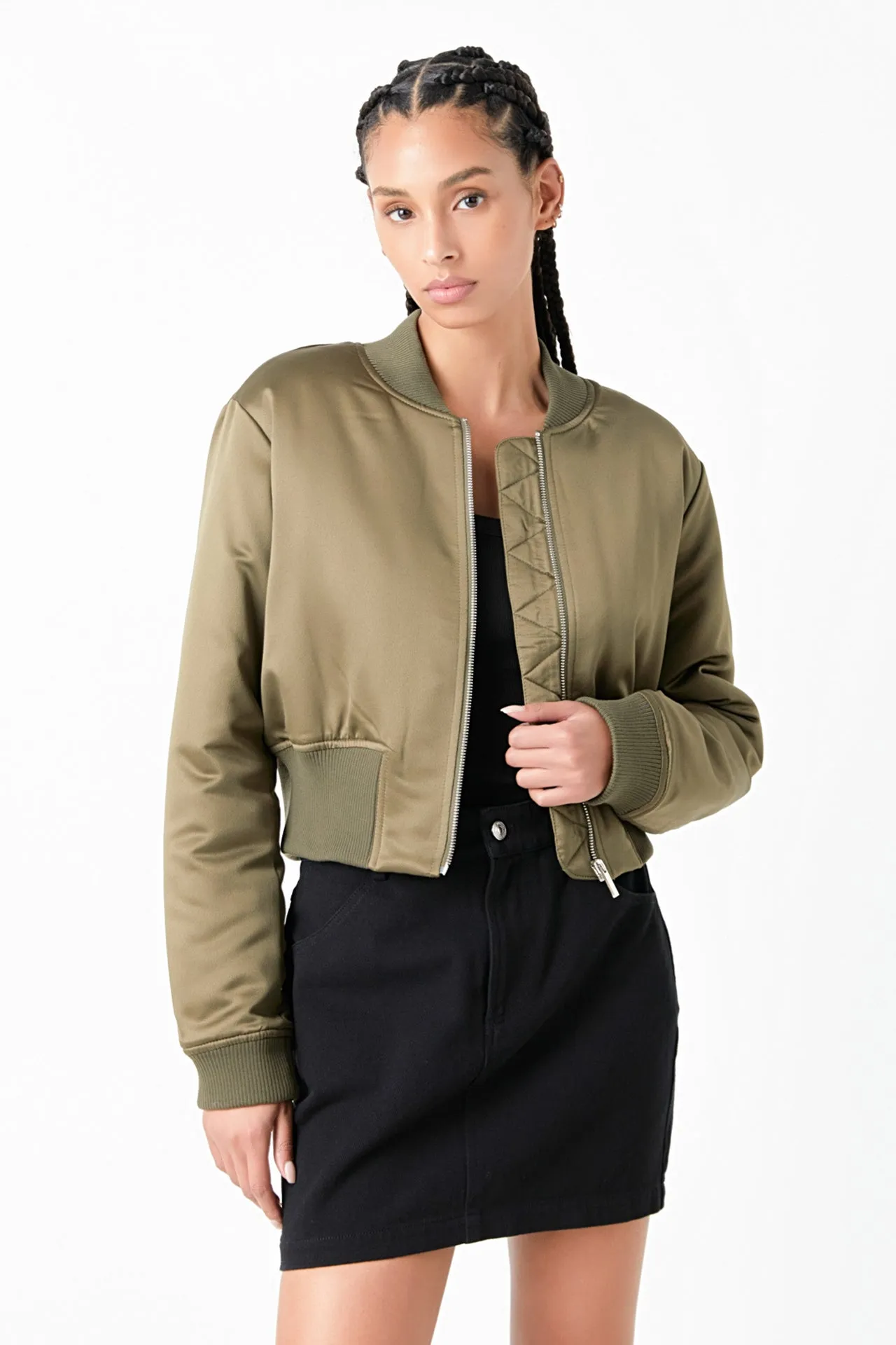 Cropped Satin Effect Bomber Jacket sold by Endless Rose