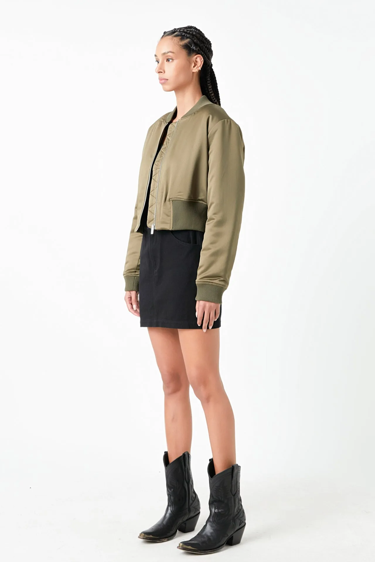 Cropped Satin Effect Bomber Jacket sold by Endless Rose product image thumbnail 5