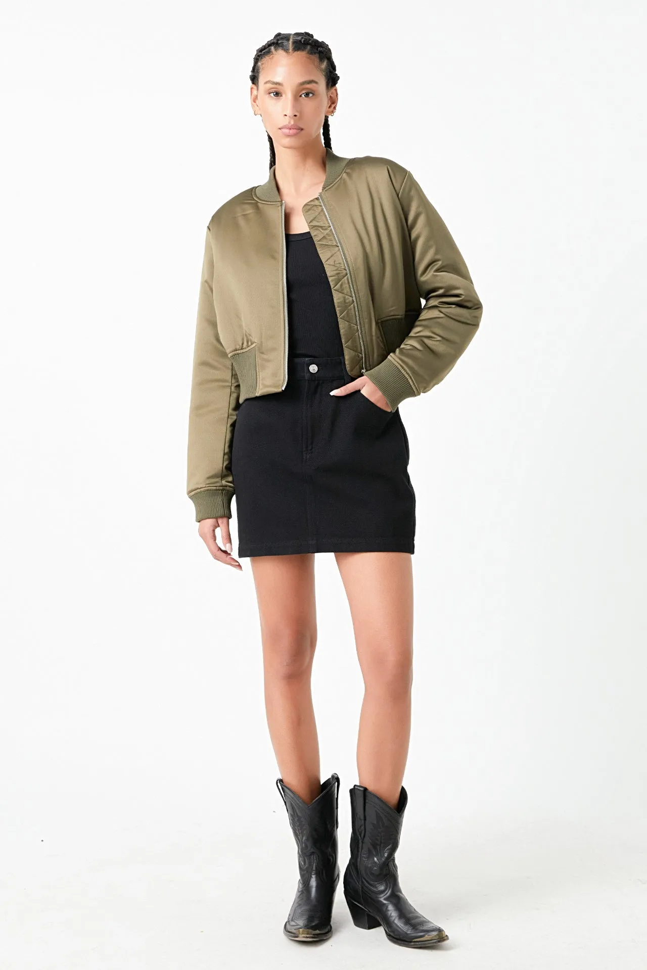 Cropped Satin Effect Bomber Jacket sold by Endless Rose product image thumbnail 2