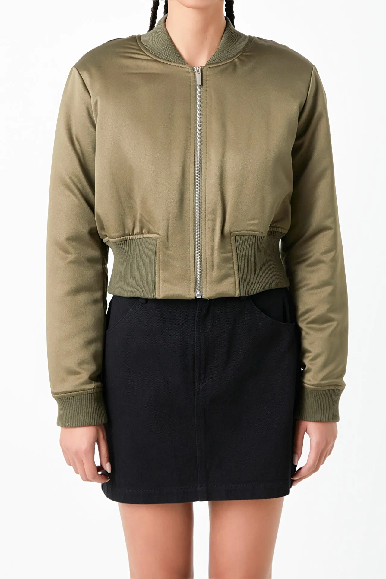 Cropped Satin Effect Bomber Jacket sold by Endless Rose product image thumbnail 3