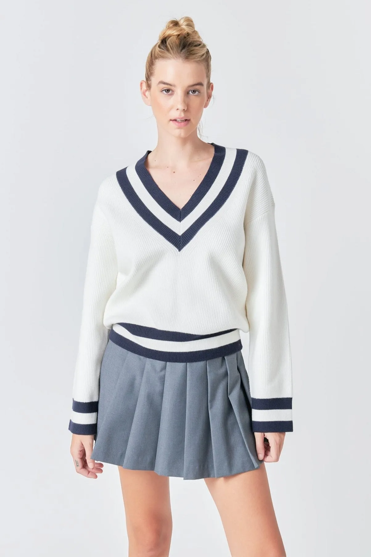 Striped V-neck Knit Sweater sold by Endless Rose