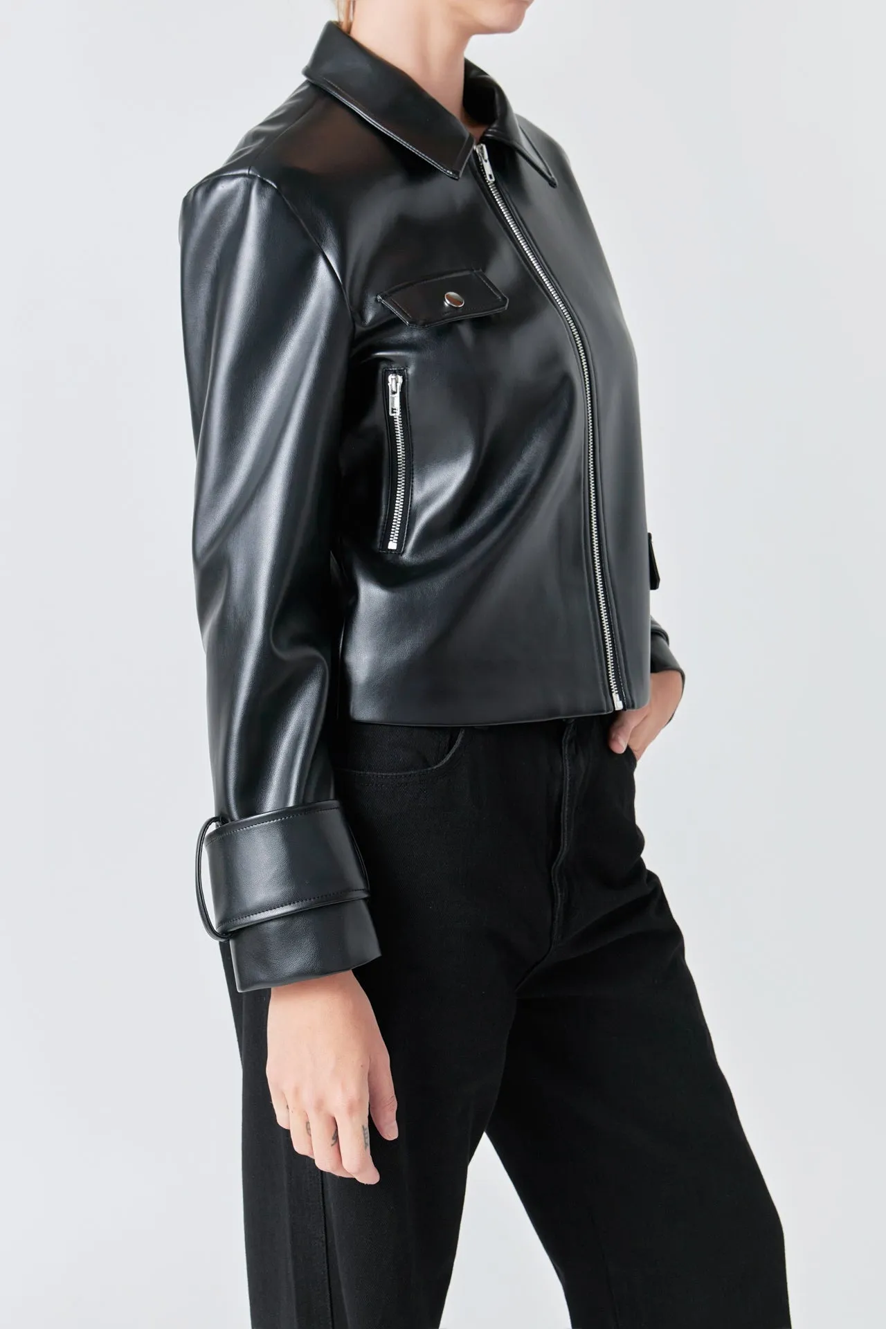 Zip Up Cropped Faux Leather Jacket sold by Endless Rose product image thumbnail 3