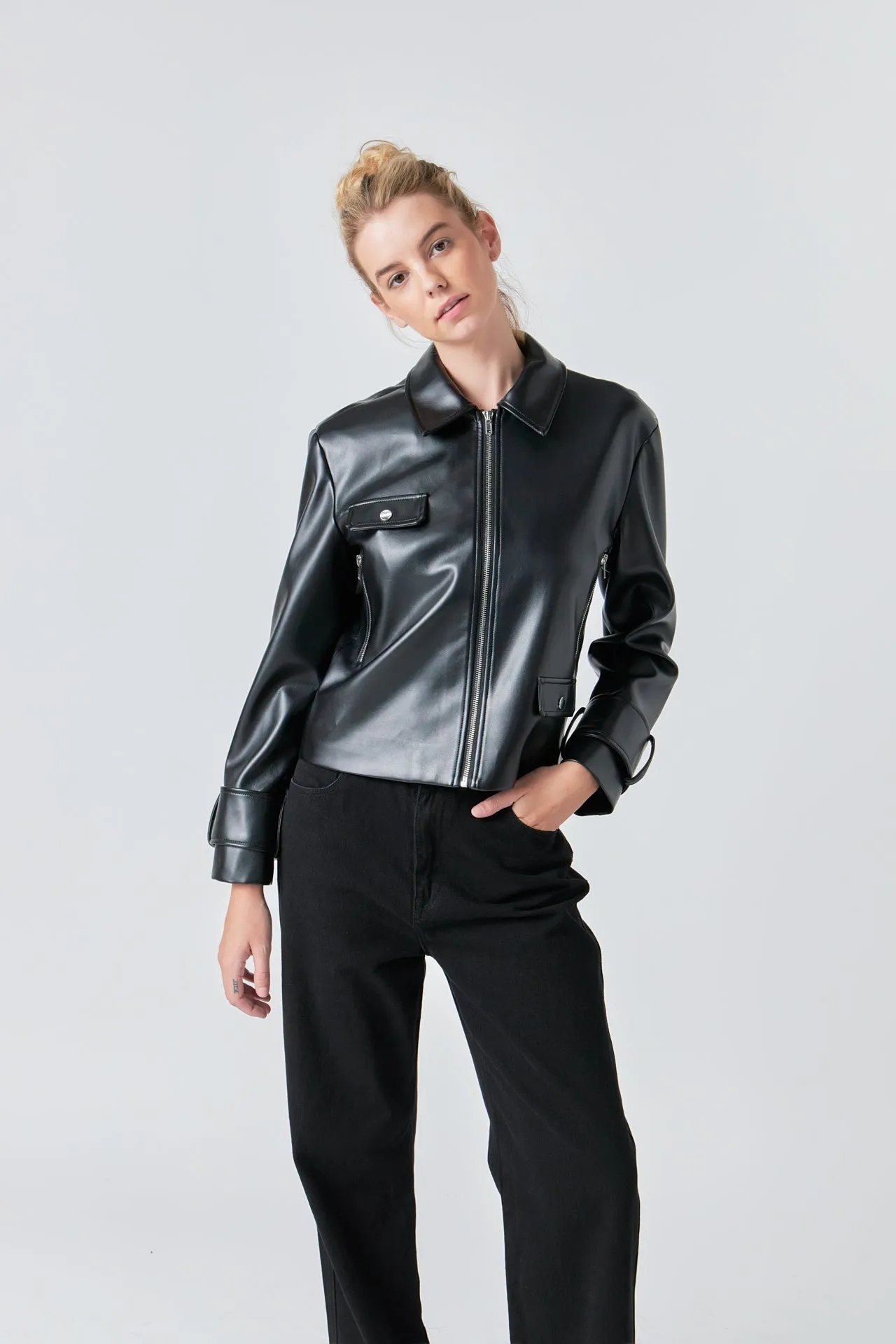 Zip Up Cropped Faux Leather Jacket sold by Endless Rose product image thumbnail 4