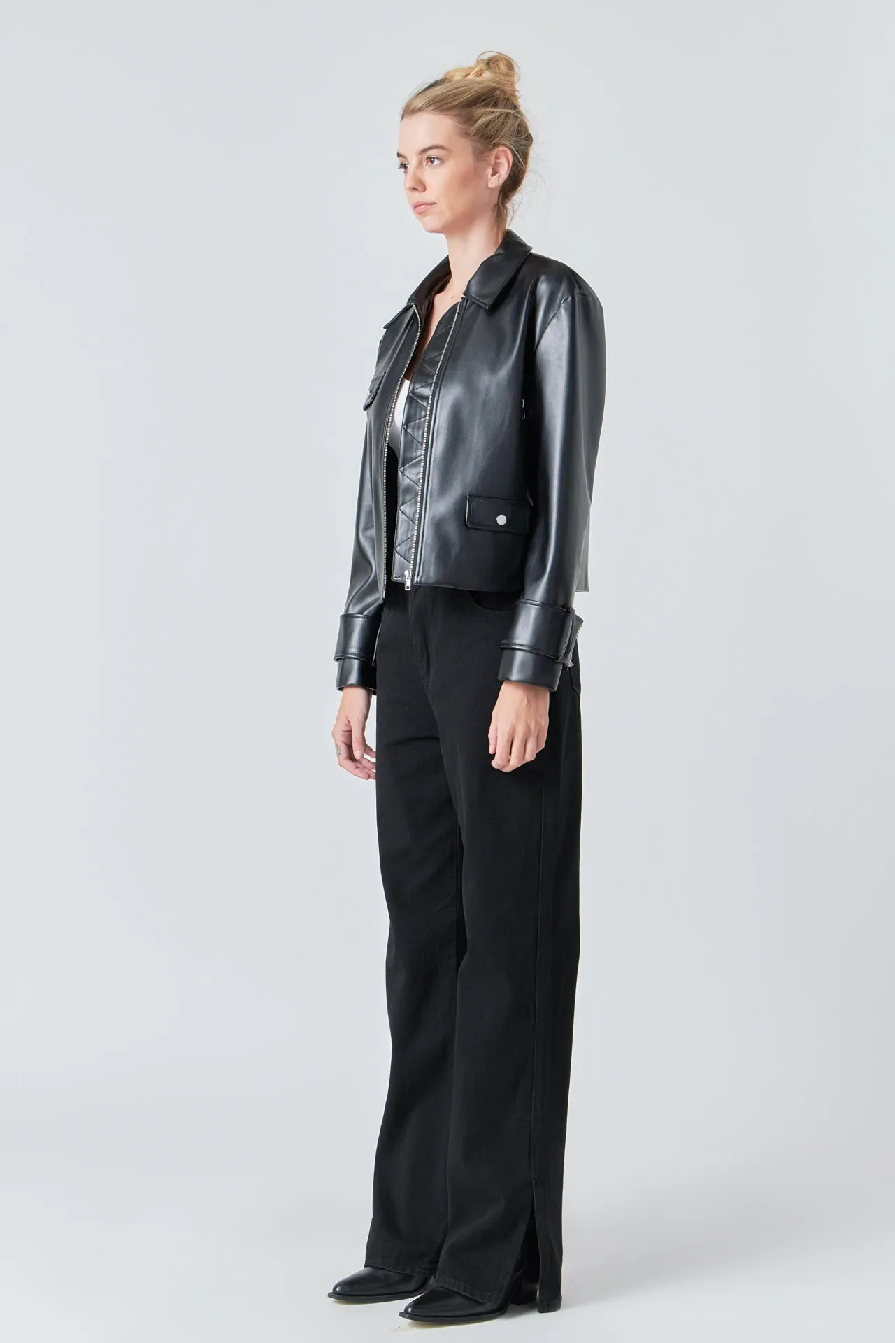 Zip Up Cropped Faux Leather Jacket sold by Endless Rose product image thumbnail 5