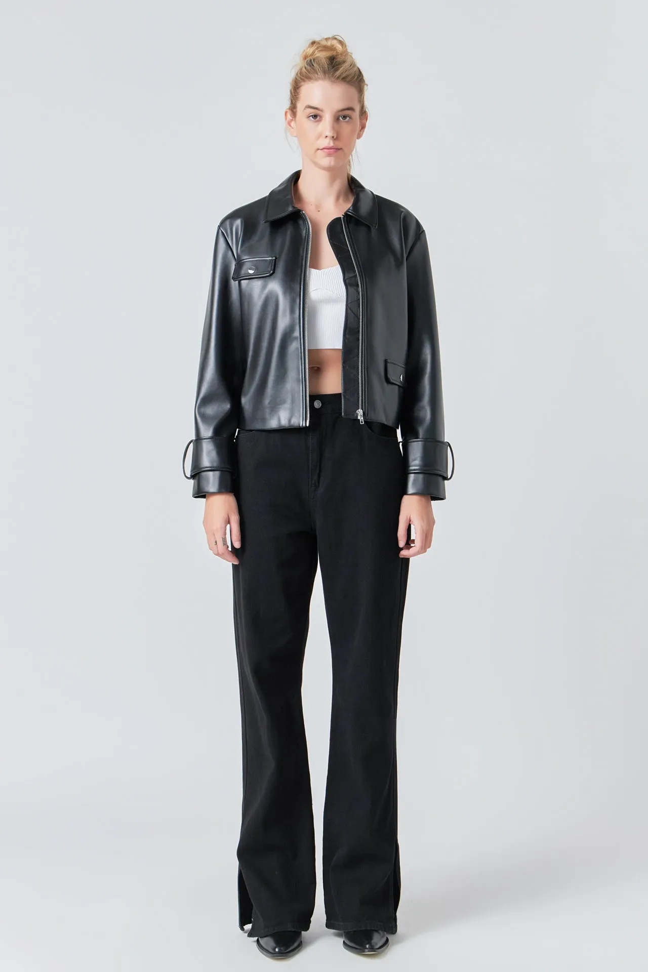 Zip Up Cropped Faux Leather Jacket sold by Endless Rose product image thumbnail 2