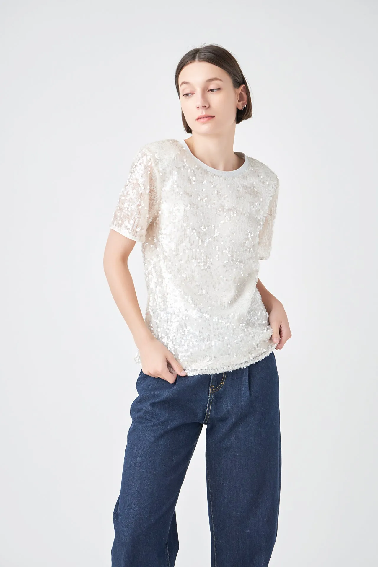 Sequin Shoulder Padded Top sold by Endless Rose