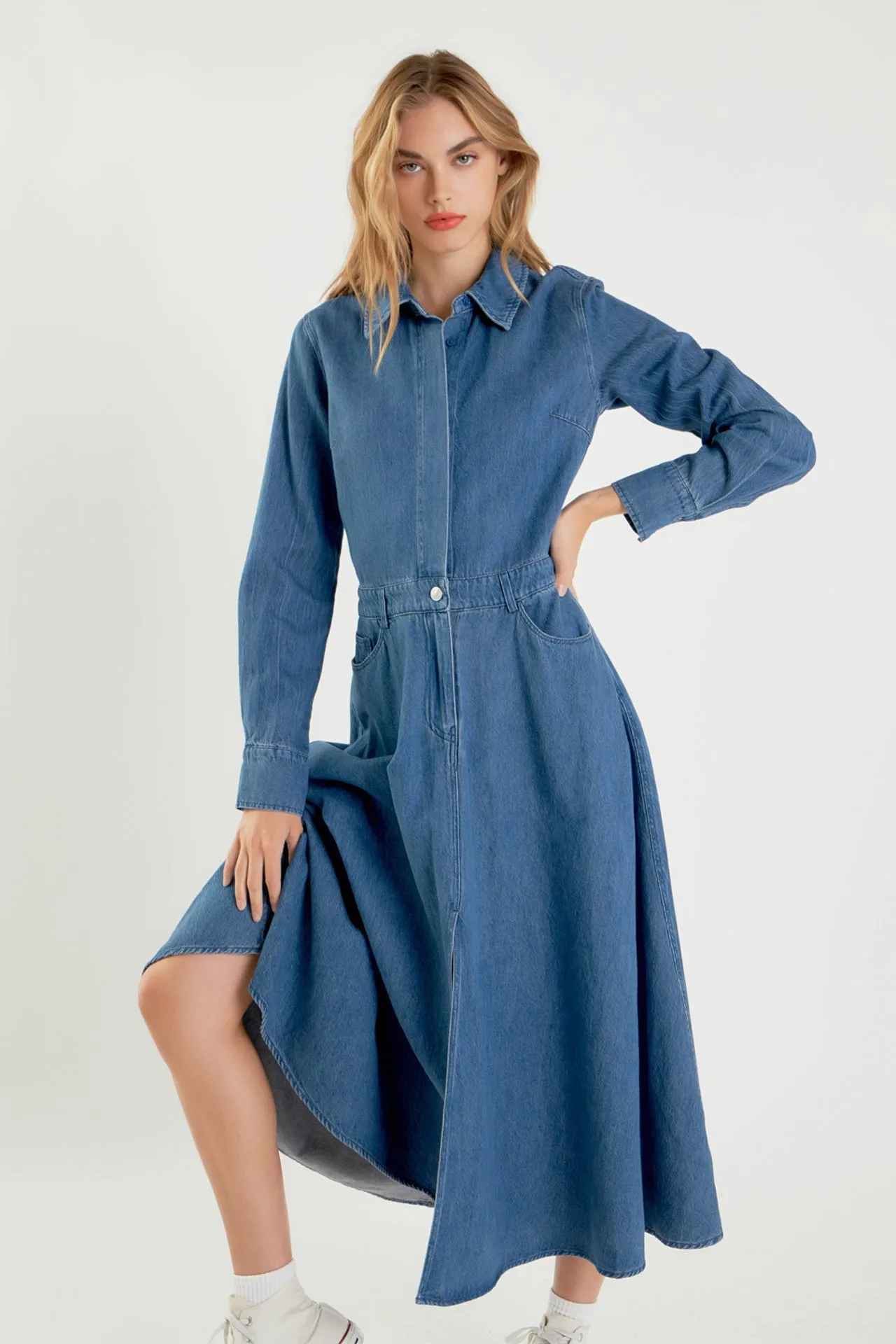 Button Up Denim Maxi Dress sold by Endless Rose