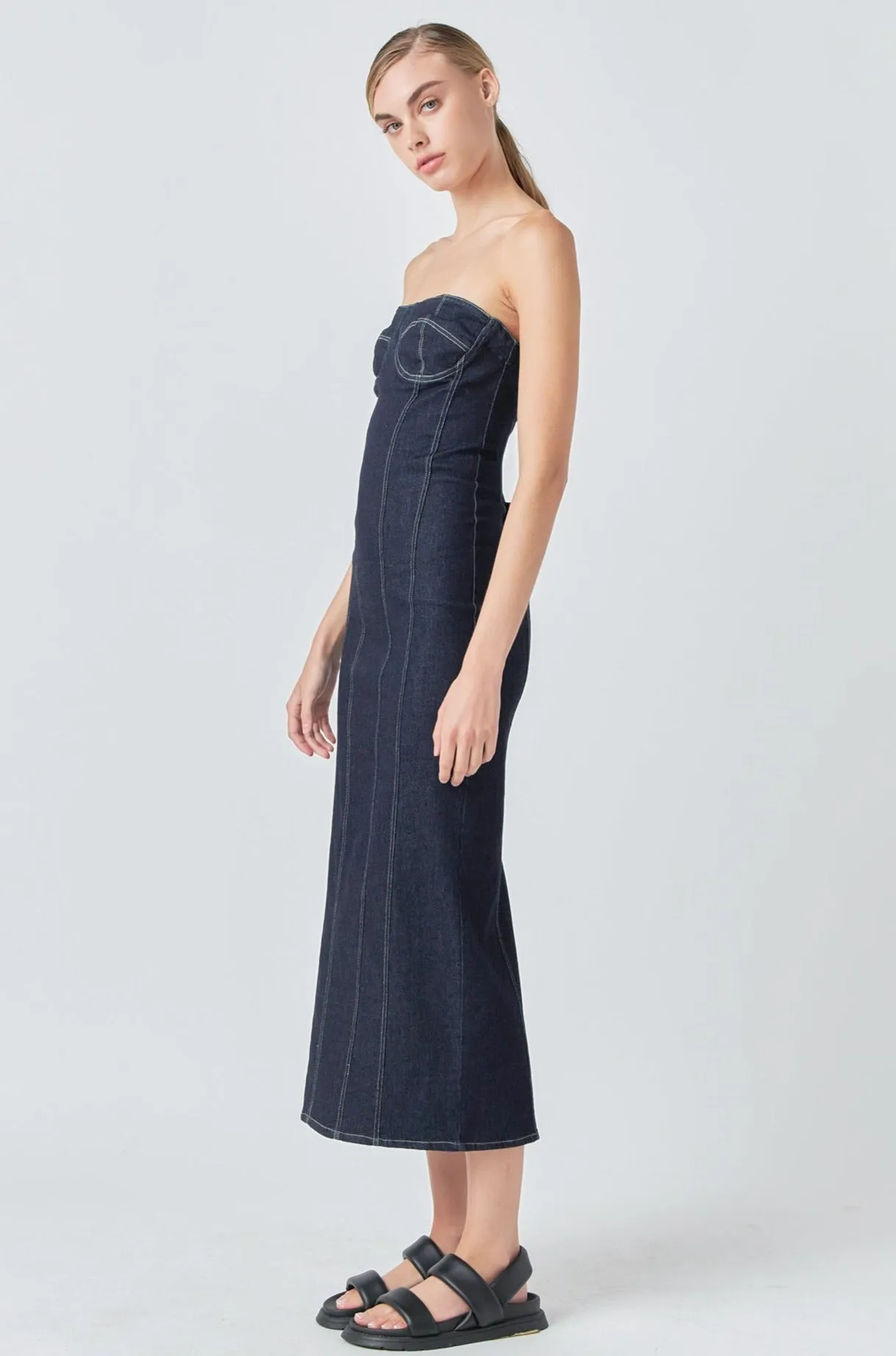 Strapless Denim Midi Dress sold by Endless Rose product image thumbnail 4