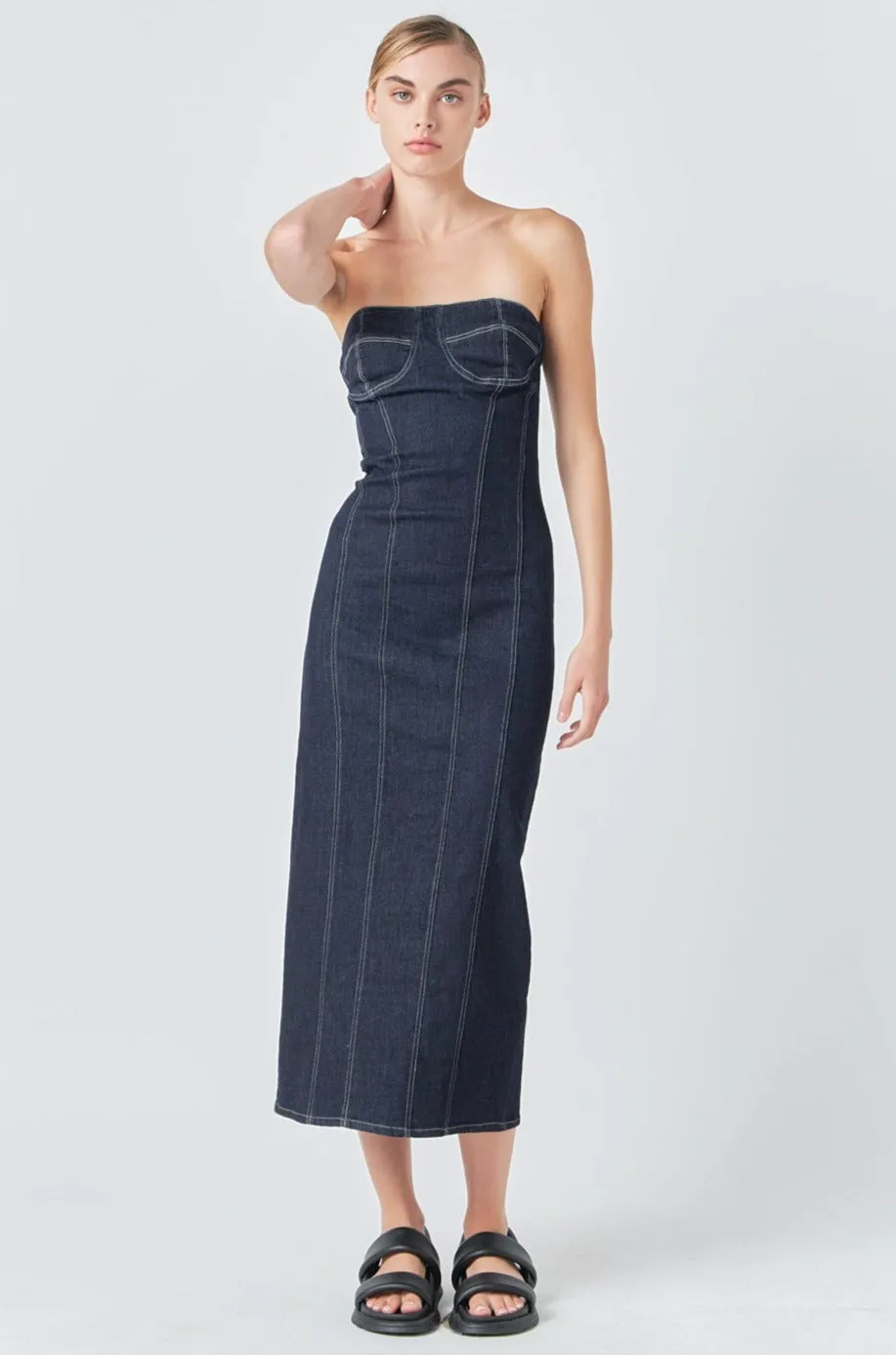 Strapless Denim Midi Dress sold by Endless Rose product image thumbnail 2