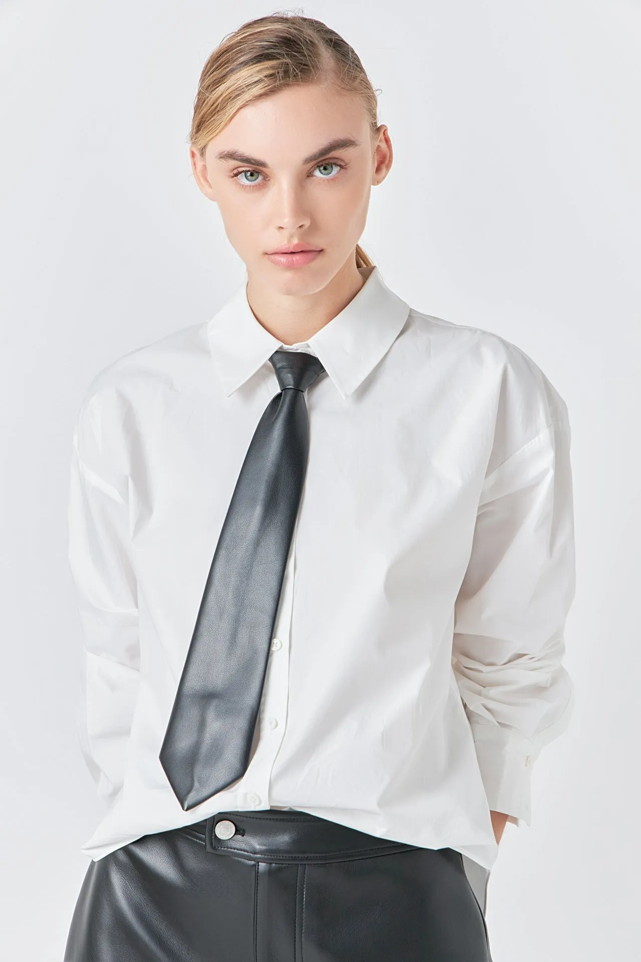 Shirt with Faux Leather Necktie sold by Endless Rose