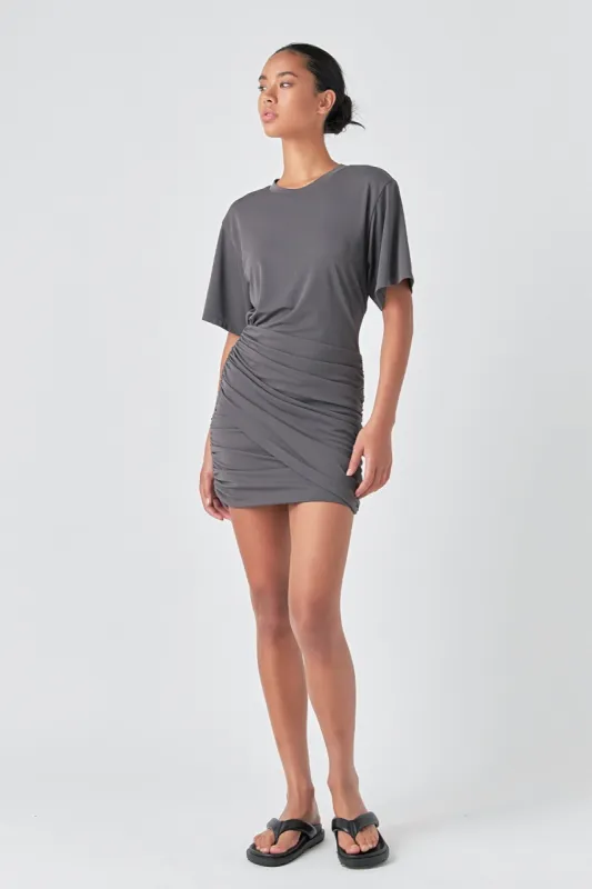 Asymmetric Ruched Mini Dress sold by Endless Rose
