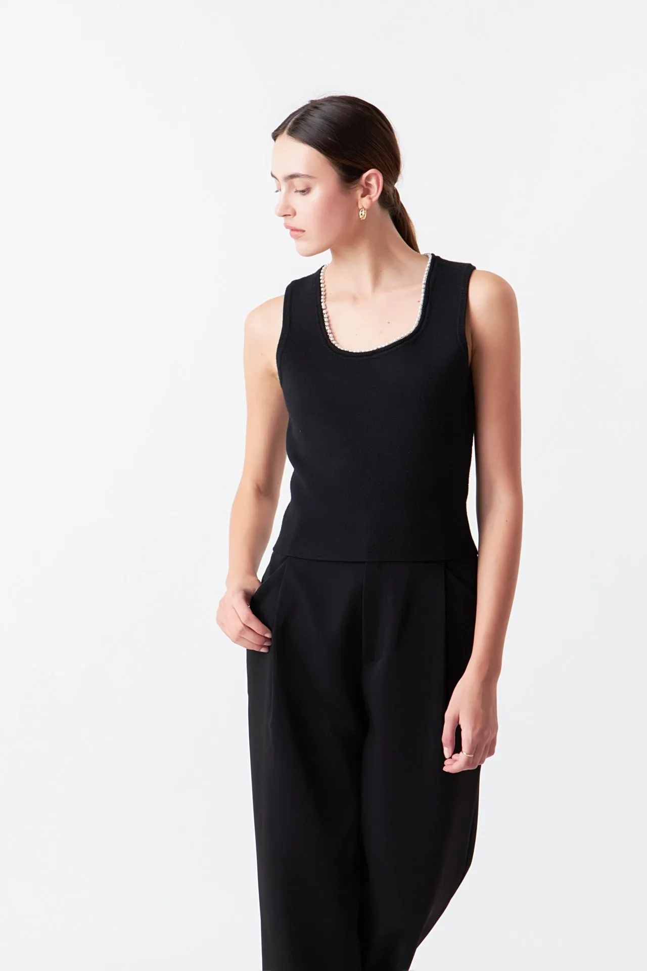 Pearl Trim Knit Tank Top sold by Endless Rose product image thumbnail 5