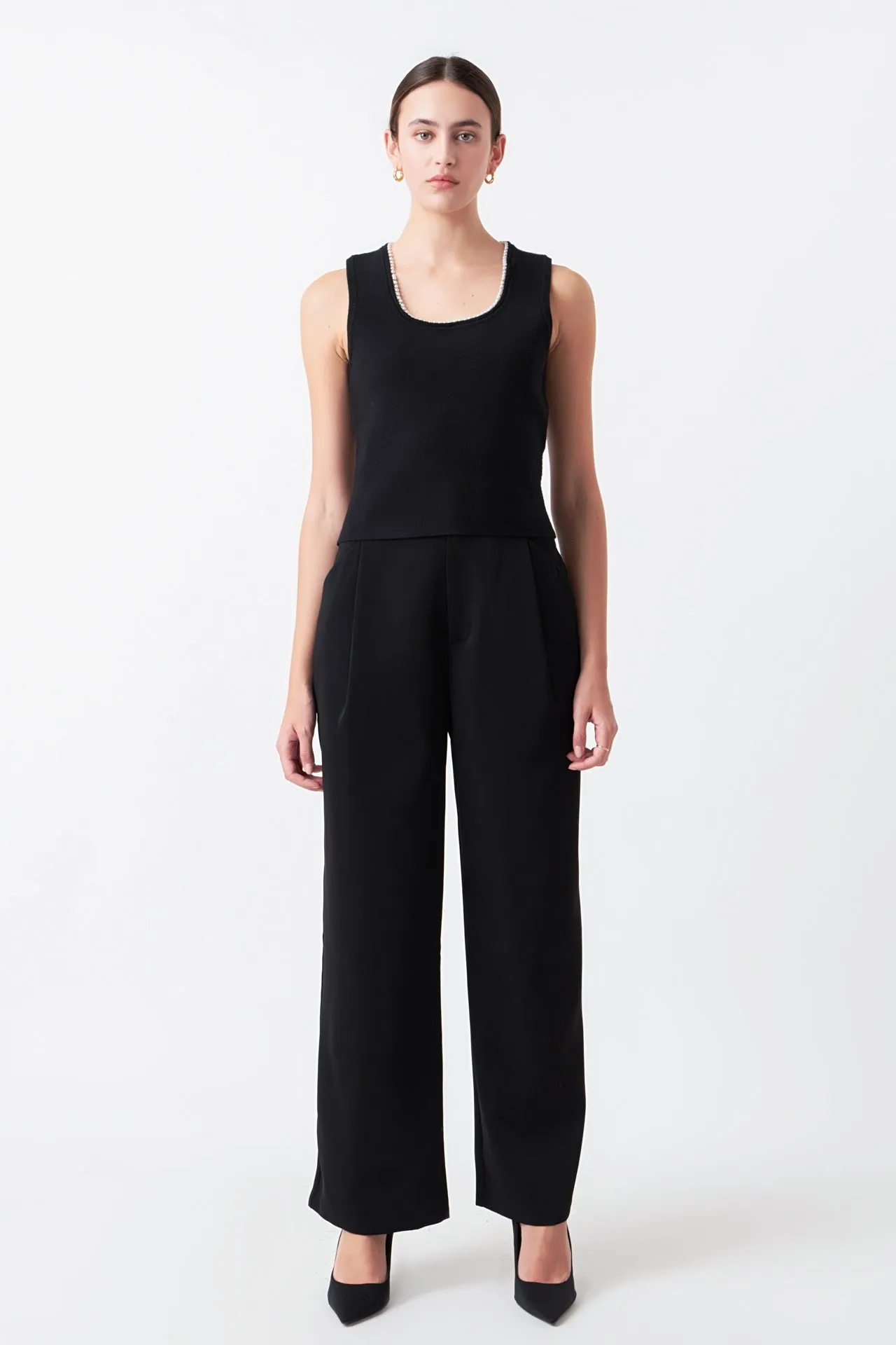 Pearl Trim Knit Tank Top sold by Endless Rose