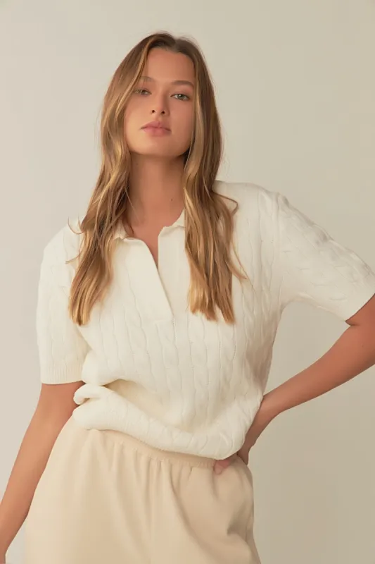 Cable Knit Polo Top sold by Endless Rose