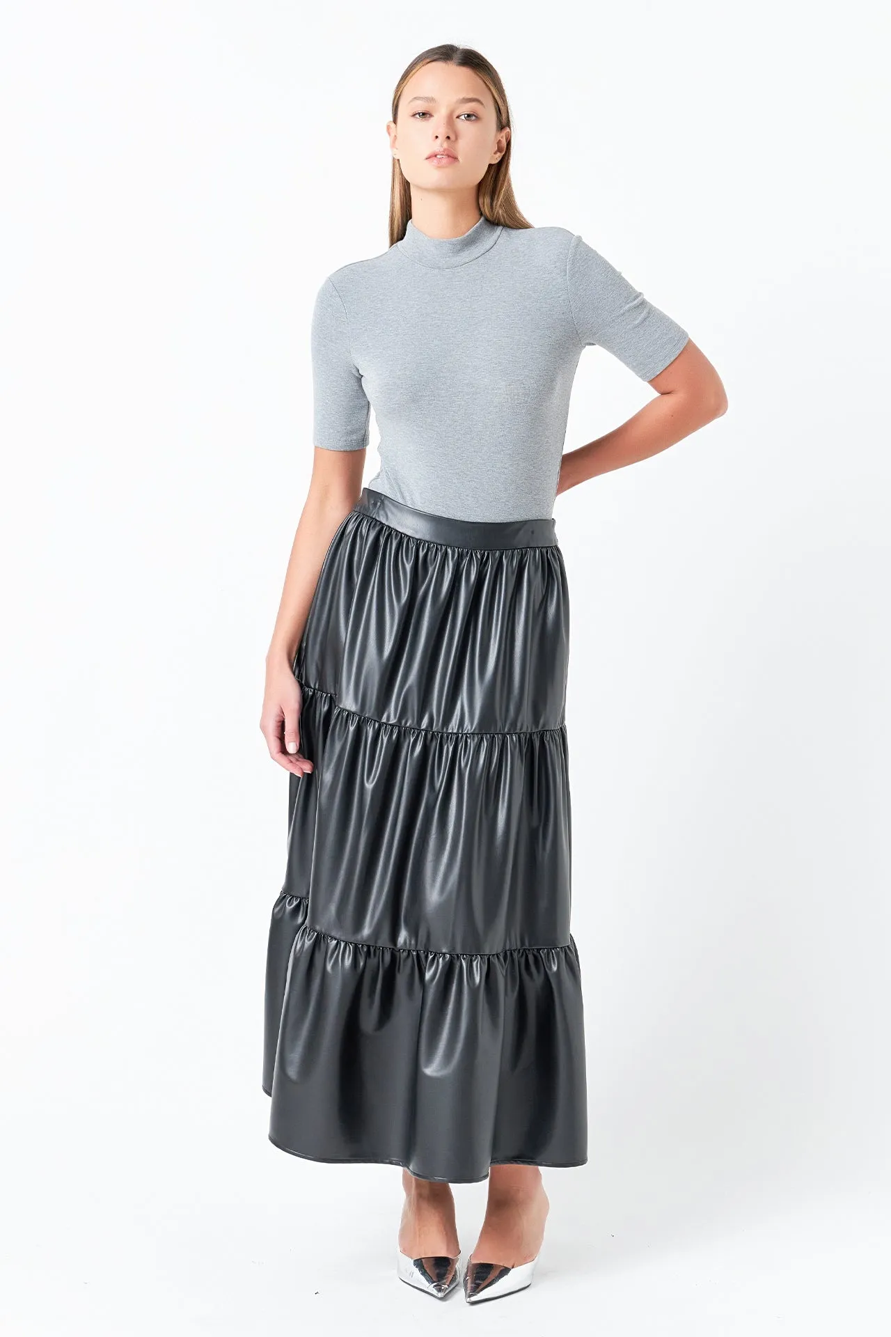 Pu Tiered Long Skirt sold by Endless Rose