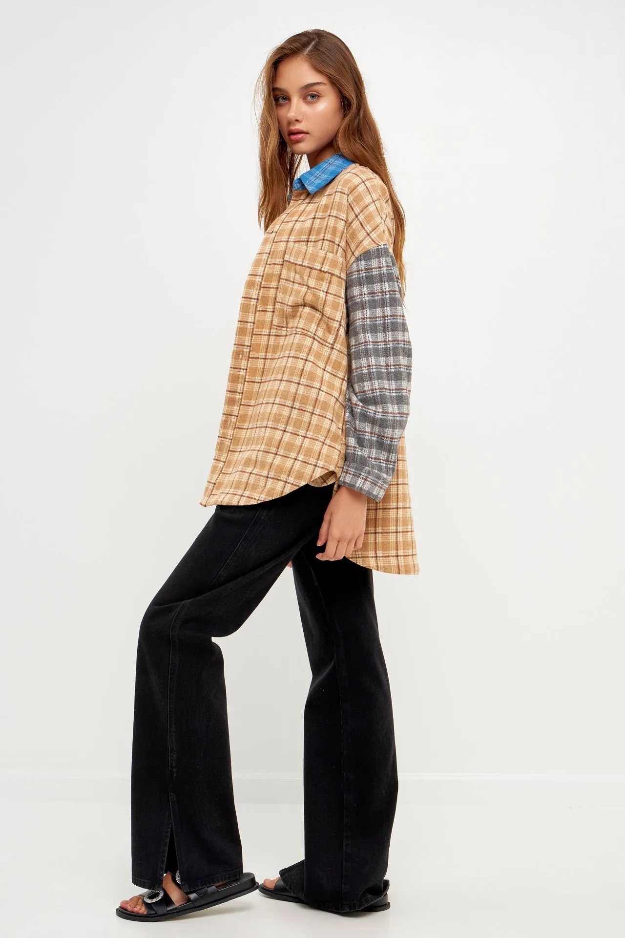 Oversize Plaid Colorblock Shirt sold by Endless Rose product image thumbnail 4