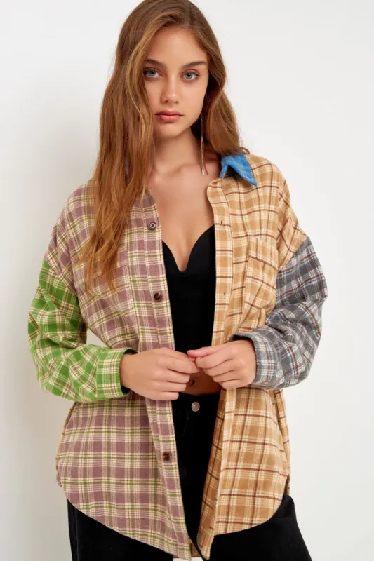Oversize Plaid Colorblock Shirt sold by Endless Rose