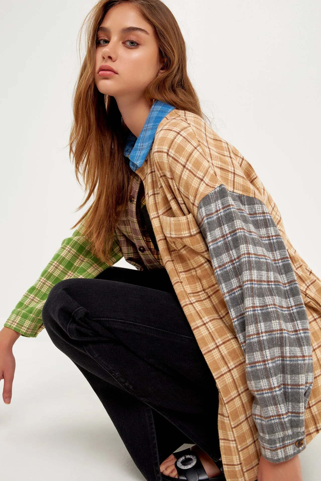 Oversize Plaid Colorblock Shirt sold by Endless Rose product image thumbnail 5