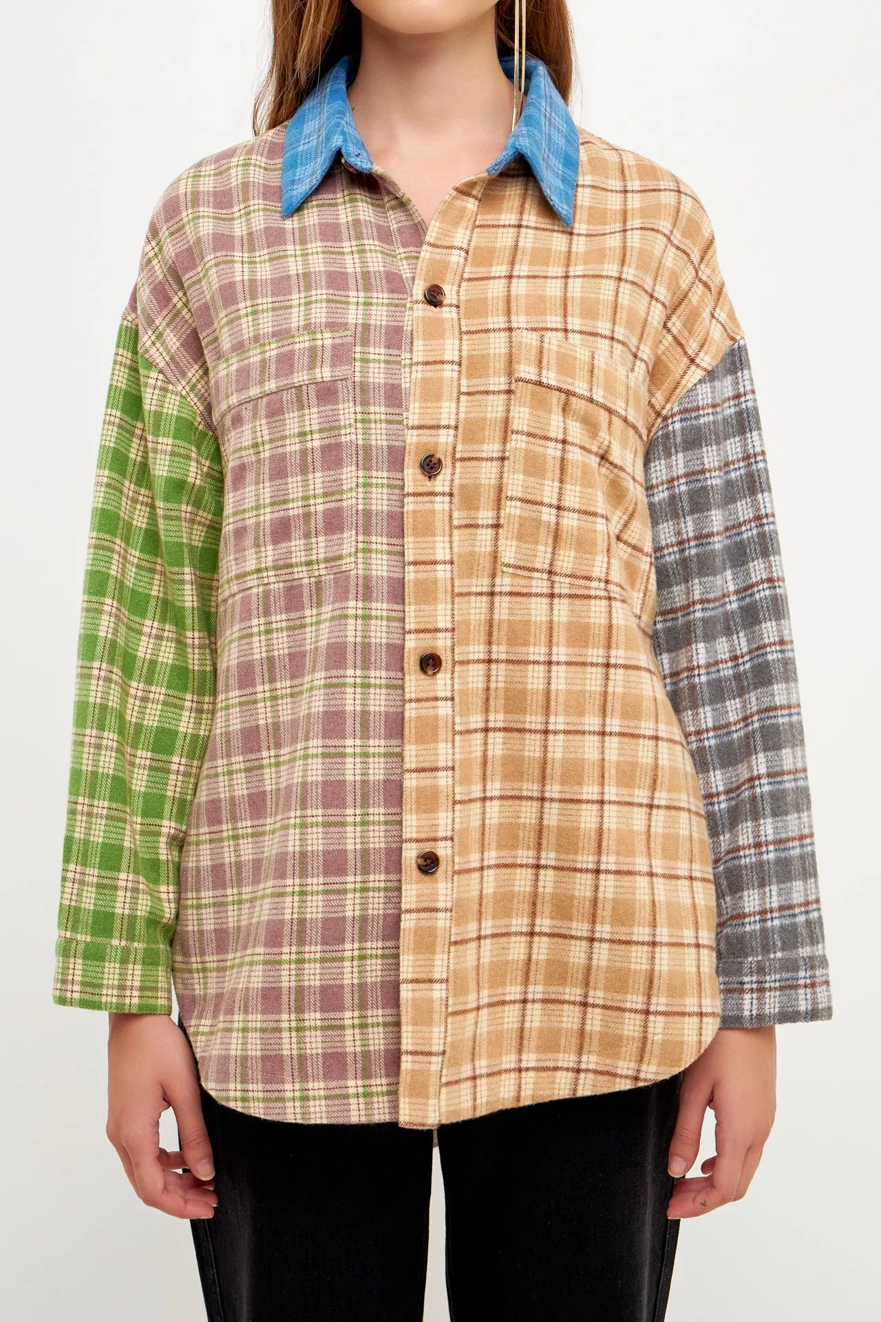 Oversize Plaid Colorblock Shirt sold by Endless Rose product image thumbnail 3