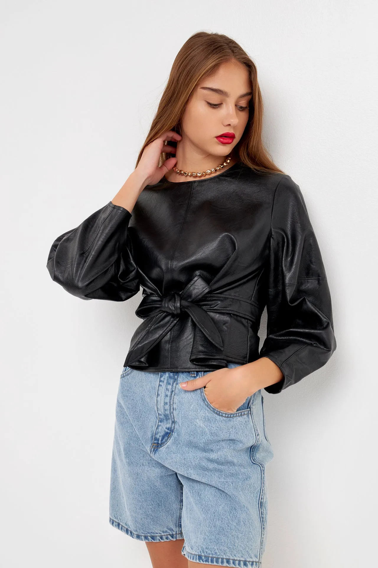 Pu Top with Tie sold by Endless Rose product image thumbnail 5