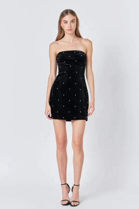 Velvet Rhinestone Mini Dress sold by Endless Rose