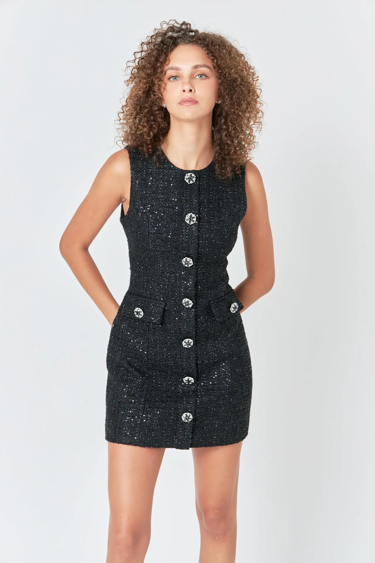 Tweed Jewel Buttoned Mini Dress sold by Endless Rose product image thumbnail 5