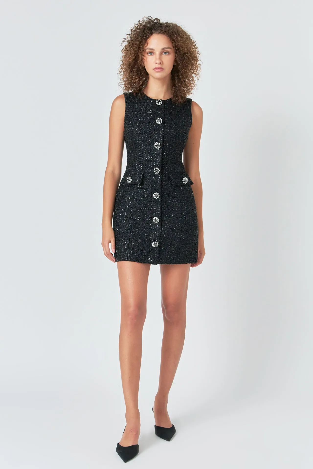 Tweed Jewel Buttoned Mini Dress sold by Endless Rose
