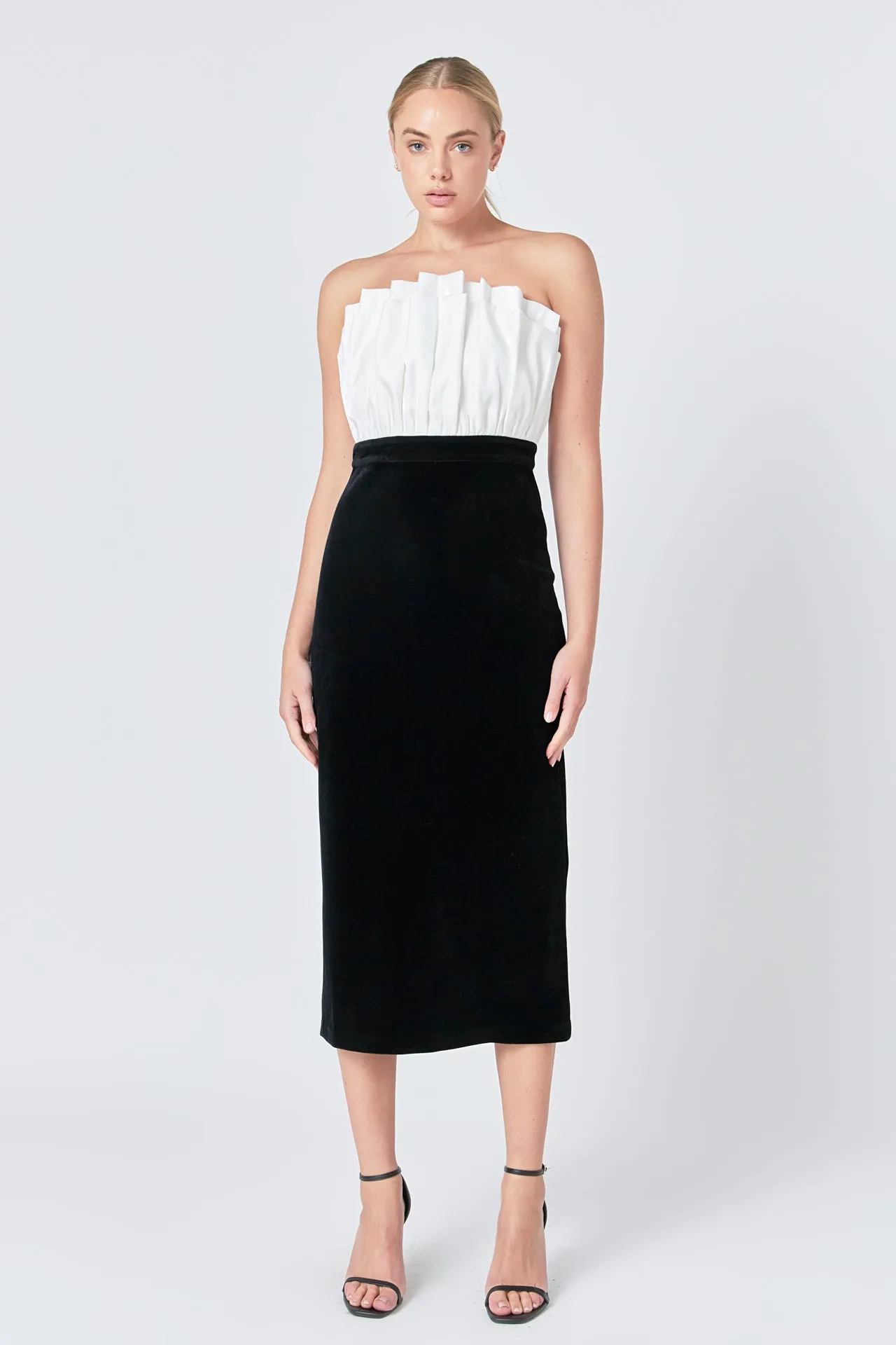 Mix Media Velvet Strapless Midi Dress sold by Endless Rose