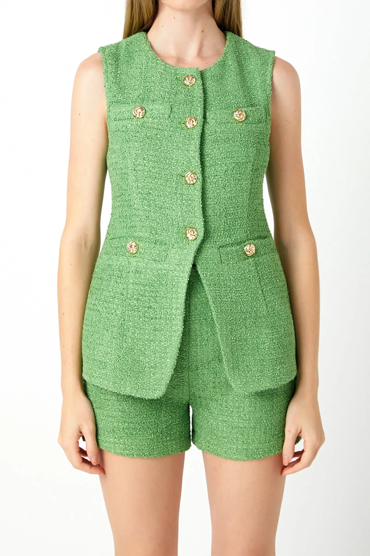 Tweed Buttoned Long Split Top sold by Endless Rose product image thumbnail 2