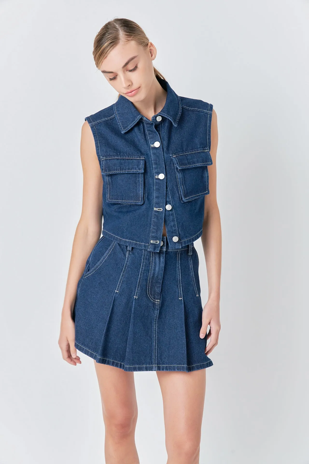 Pleated Denim Mini Skirt sold by Endless Rose