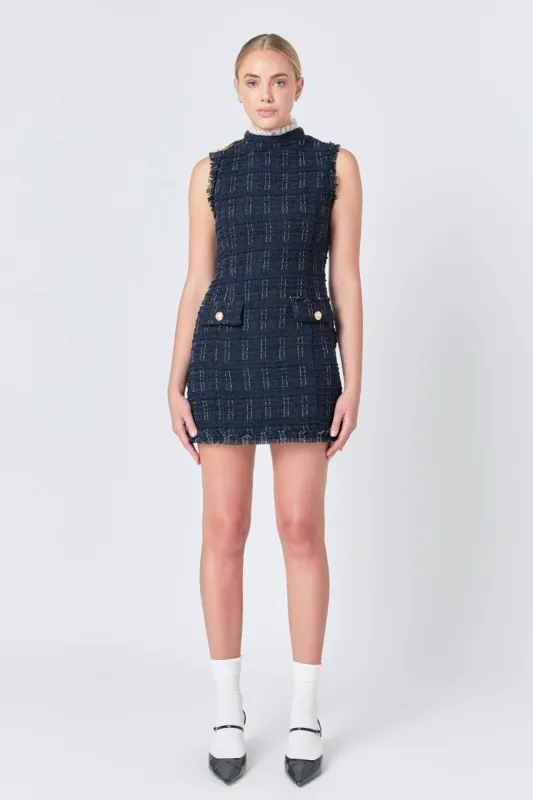 Lace Detail Tweed Mini Dress sold by Endless Rose