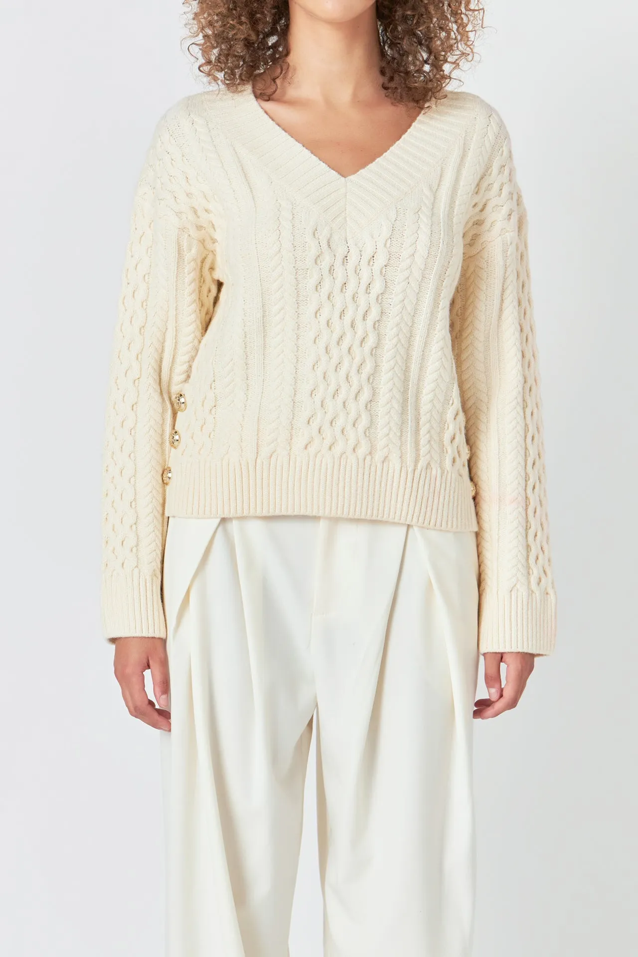 Cable Knit V-Neck Long Sleeve Sweater sold by Endless Rose product image thumbnail 2