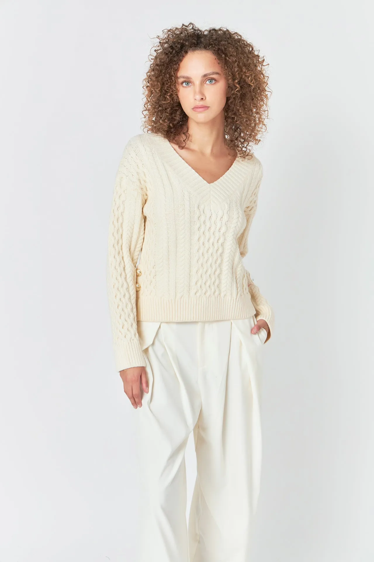 Cable Knit V-Neck Long Sleeve Sweater sold by Endless Rose product image thumbnail 5