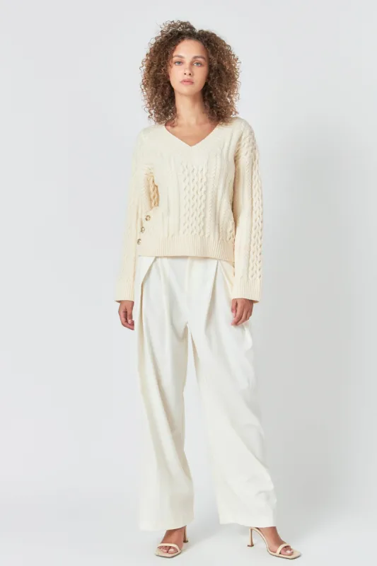 Cable Knit V-Neck Long Sleeve Sweater sold by Endless Rose